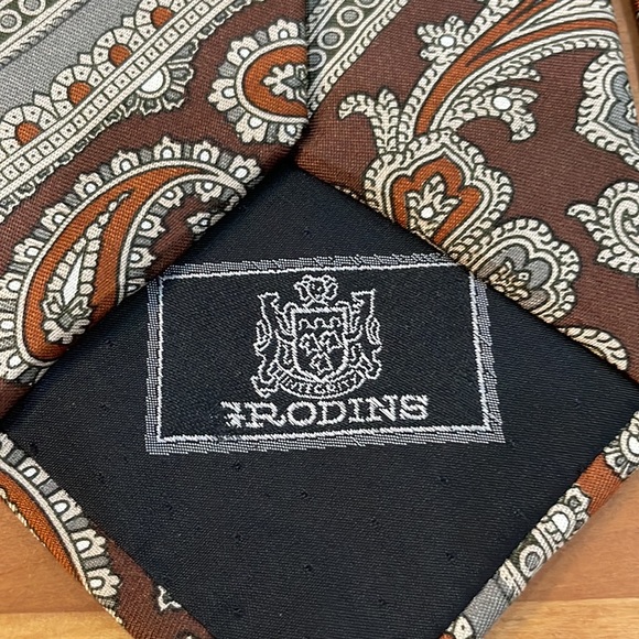 100% silk hand made tie made in Spain, brown and grey patterned stripes - Picture 4 of 7